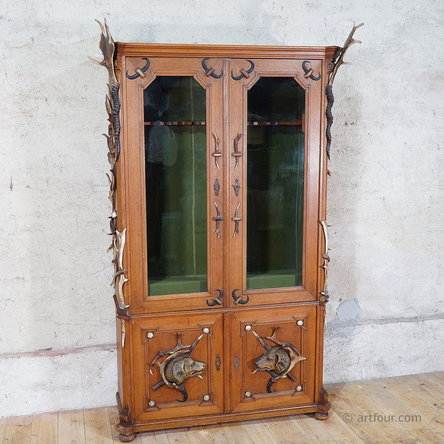 black forest antler gun cabinet ca. 1900