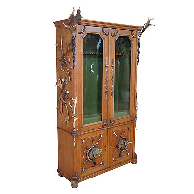 black forest antler gun cabinet ca. 1900
