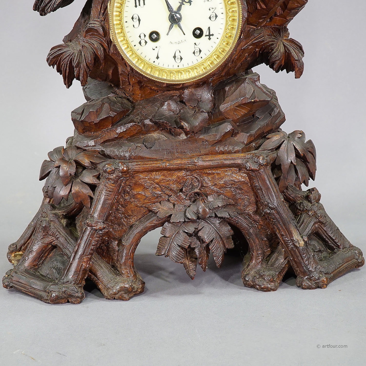 Antique Wooden Mantel Clock with Eagle, Swiss 1900