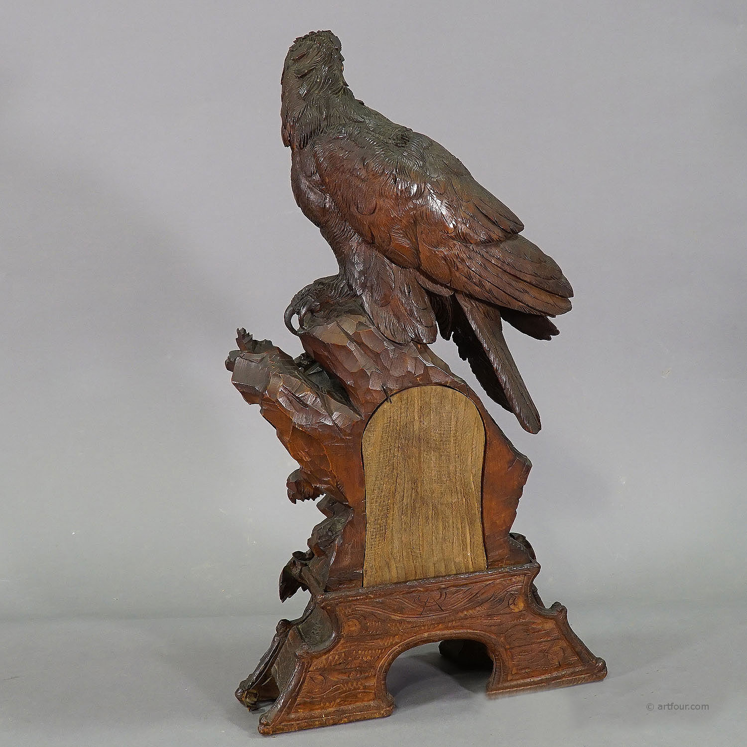 Antique Wooden Mantel Clock with Eagle, Swiss 1900