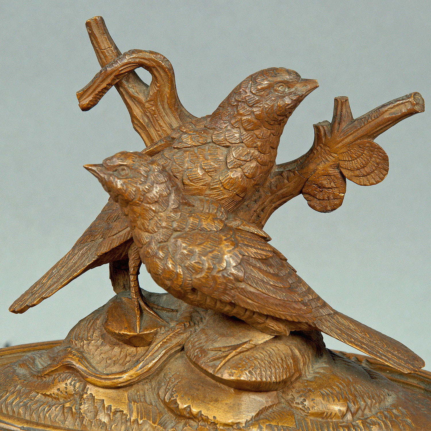 Antique Wooden Carved Casket with Birds, Brienz ca 1890