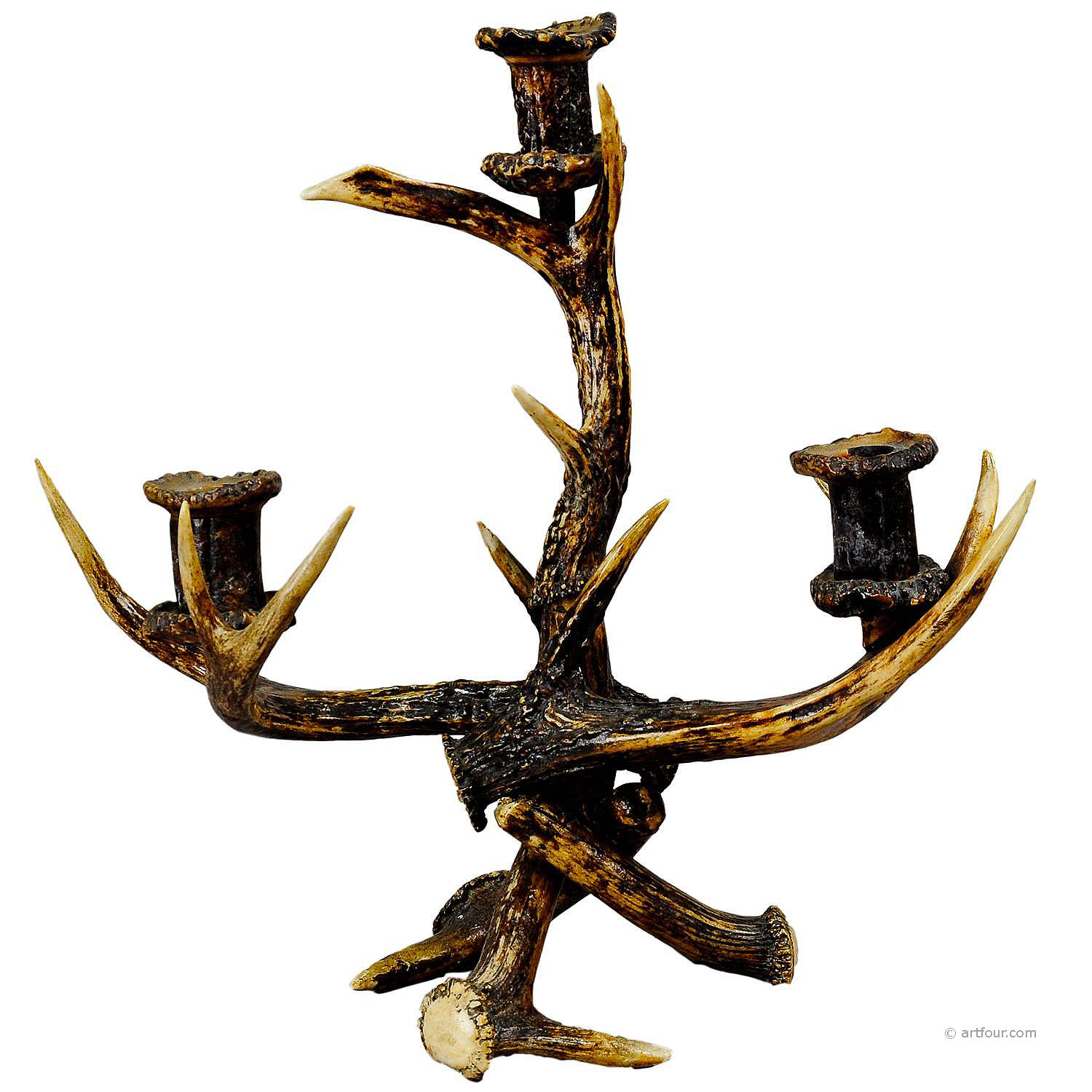 Decorative Antique Antler Candelabra with Three Spouts 1900