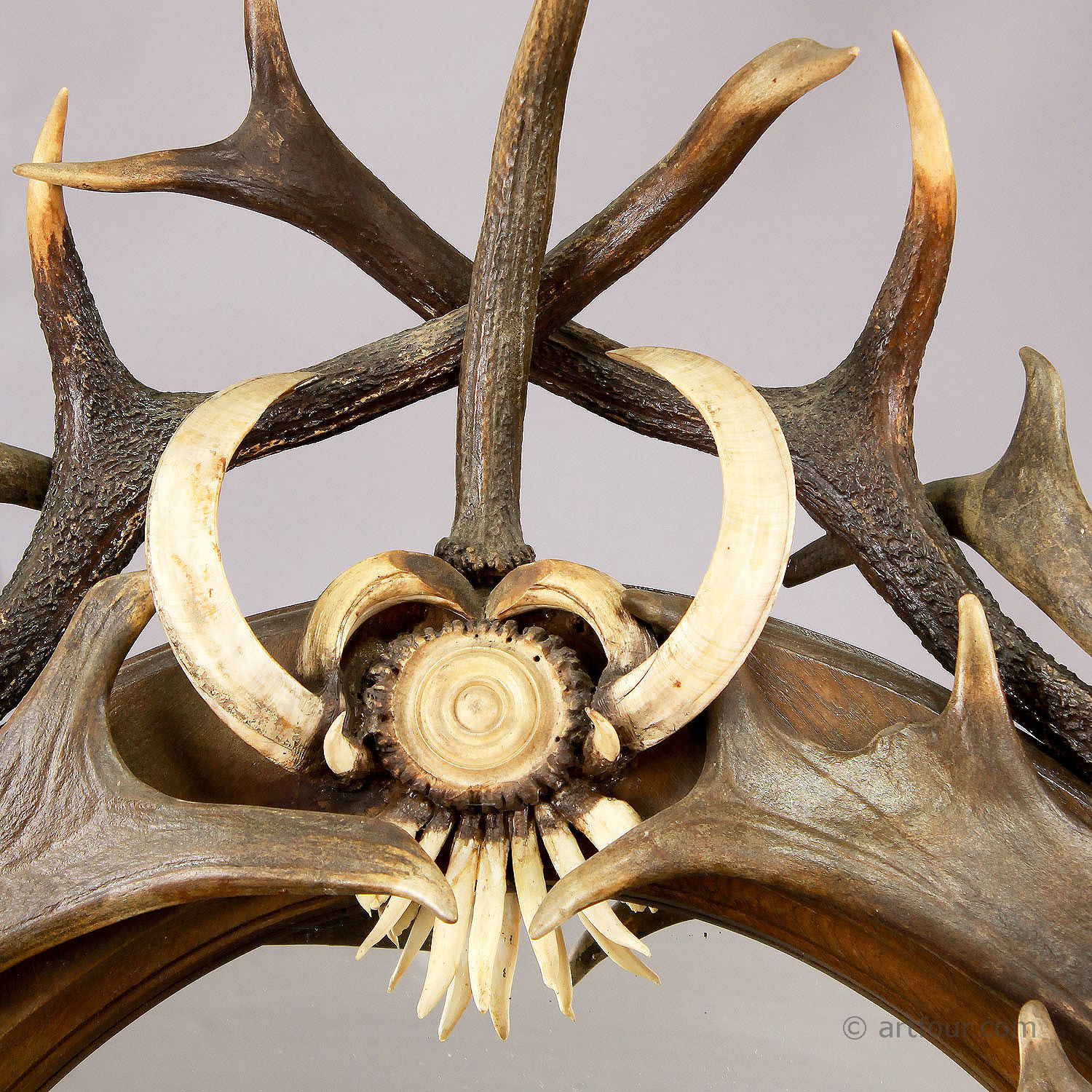 Large Antique Antler Standing Mirror, Germany ca. 1890