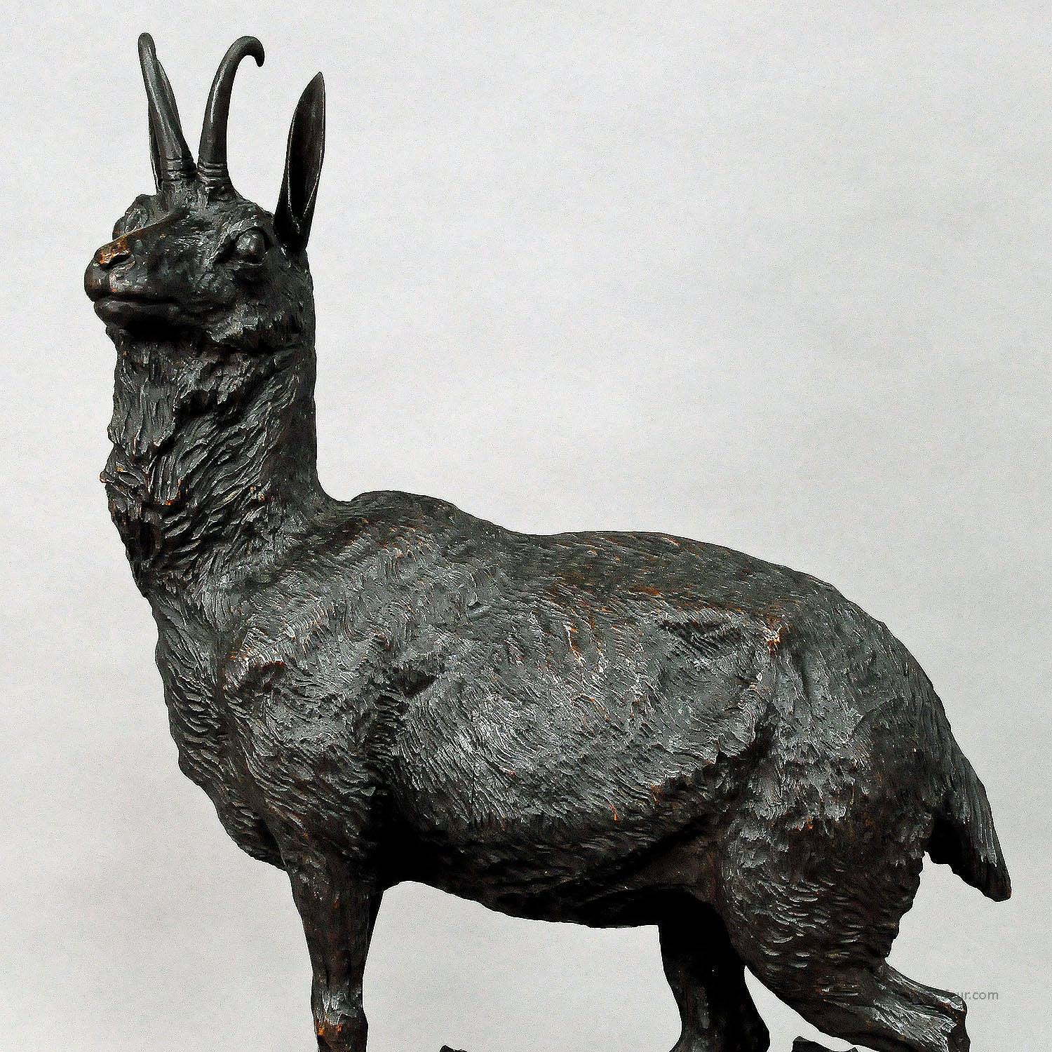 Large Carved Wood Chamois Sculpture, Black Forest ca. 1900