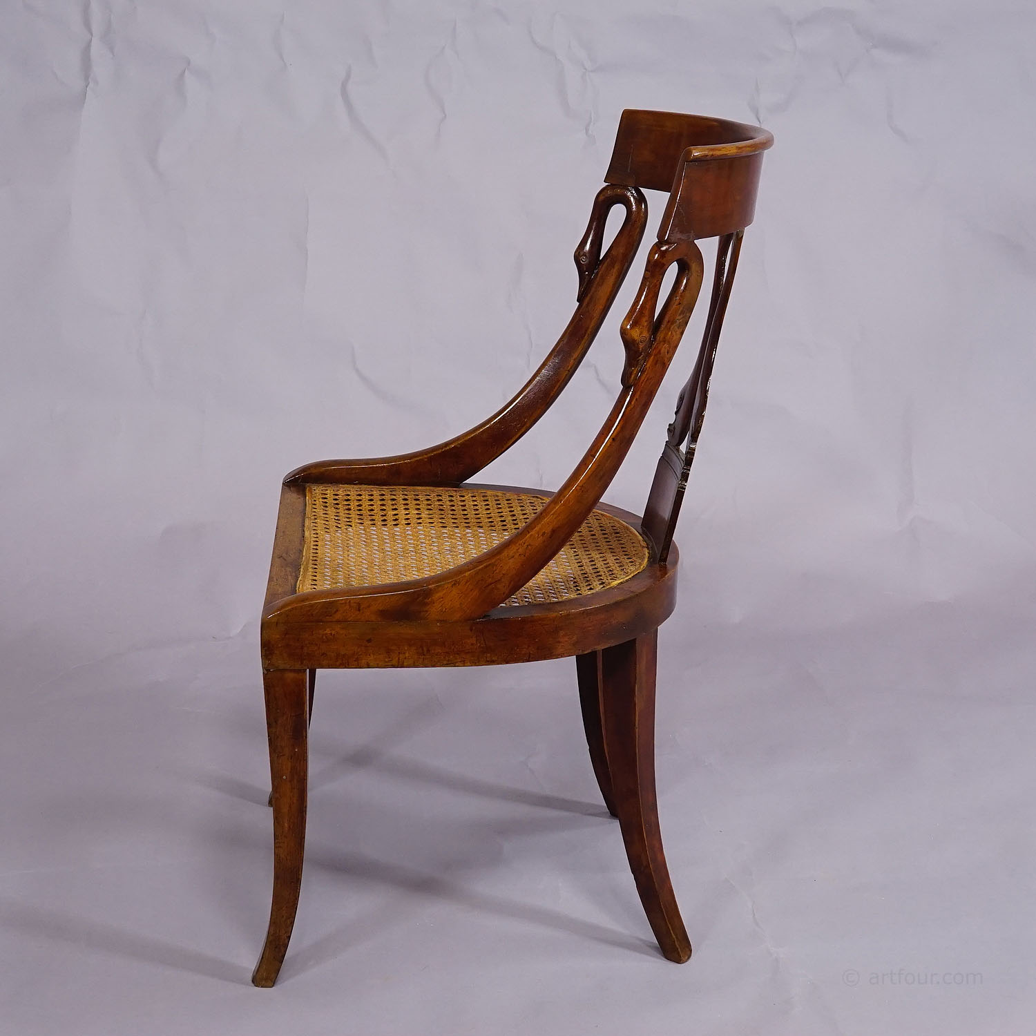 Pair of Hand-Crafted Biedermeier Chairs with Swan and Dolphin Backrests