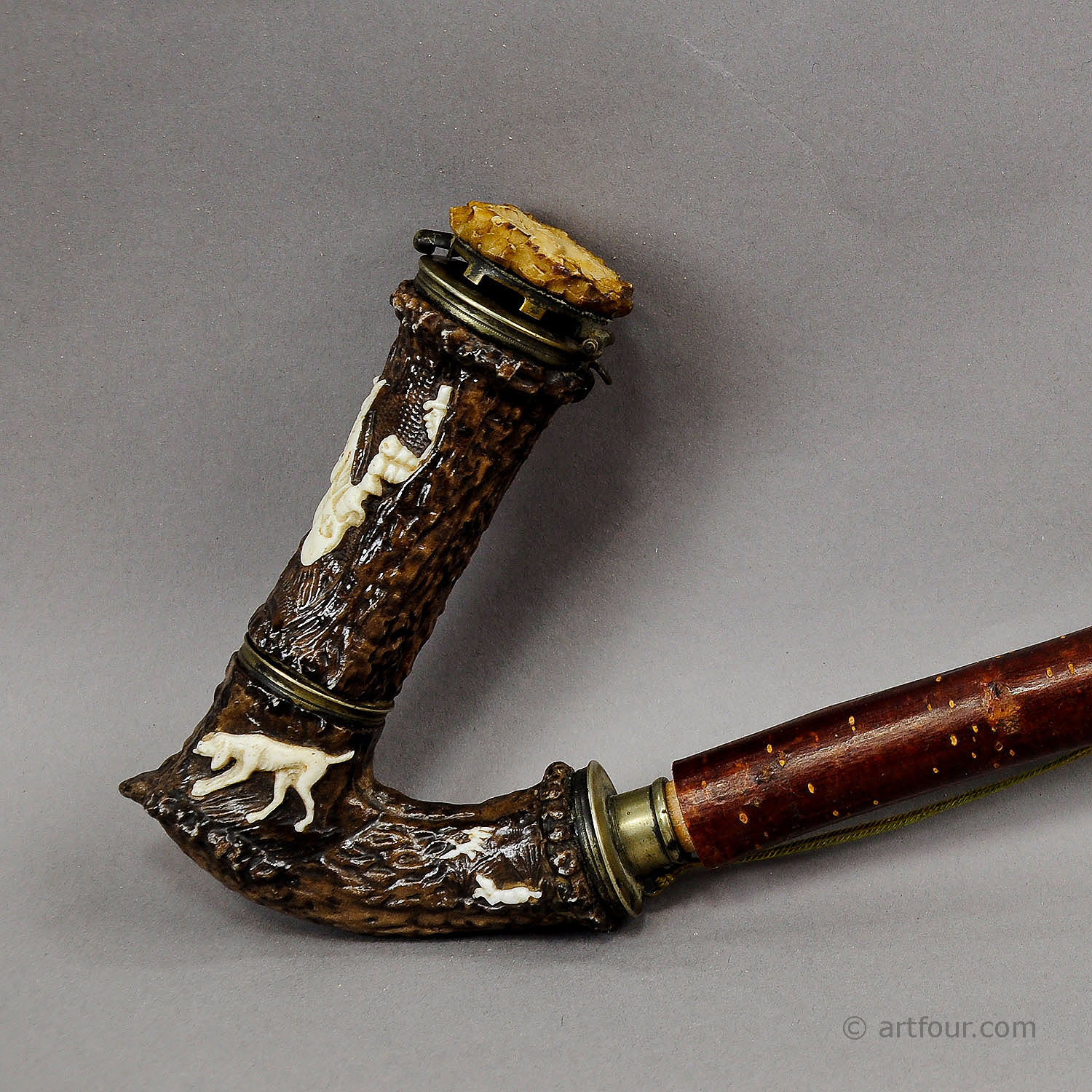Rare Antique Horn and Porcelain Tobacco Pipe 1880