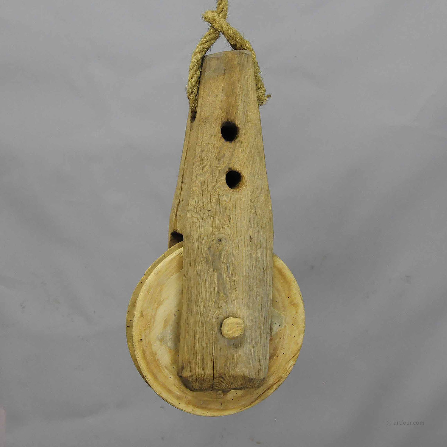 Great Rustic Black Forest Wooden Pulley with Rope