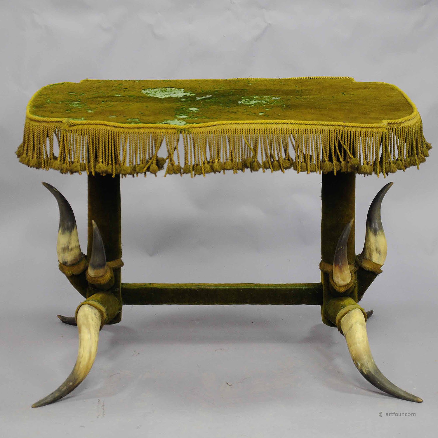 Antique Bull Horn Table with Green Velvet ca. 1870