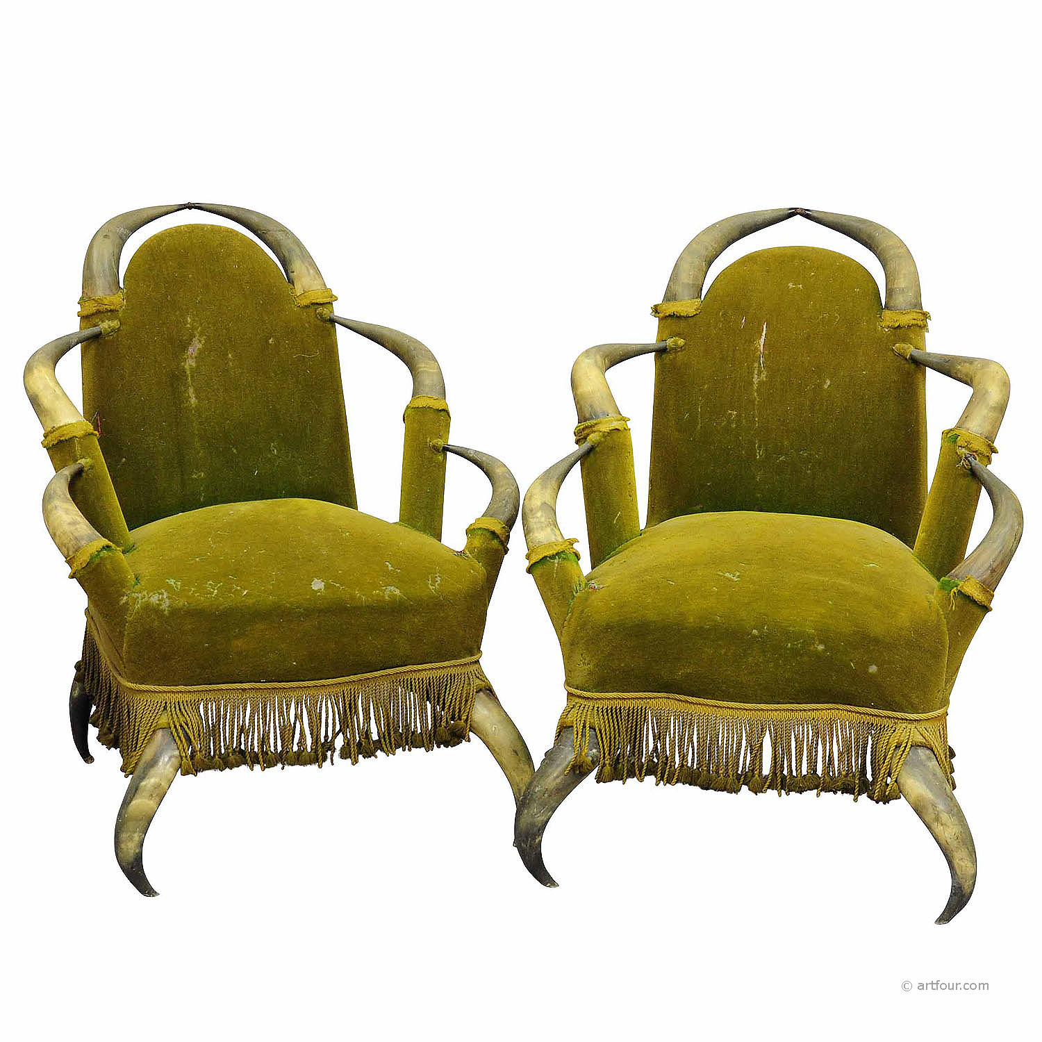 Pair Antique Bull Horn Chairs Austria 1870