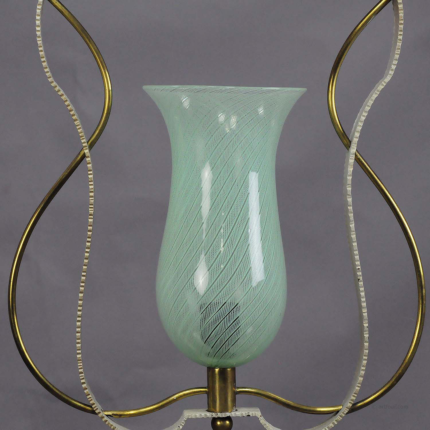 Rare Vintage Italian Brass and Murano Glass Pendant by Fontana Arte (attr.)