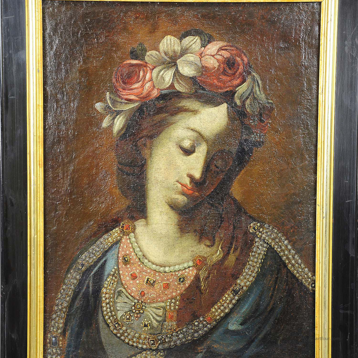 Antique Oil Painting - Mother of the Beautiful Love - 19th century