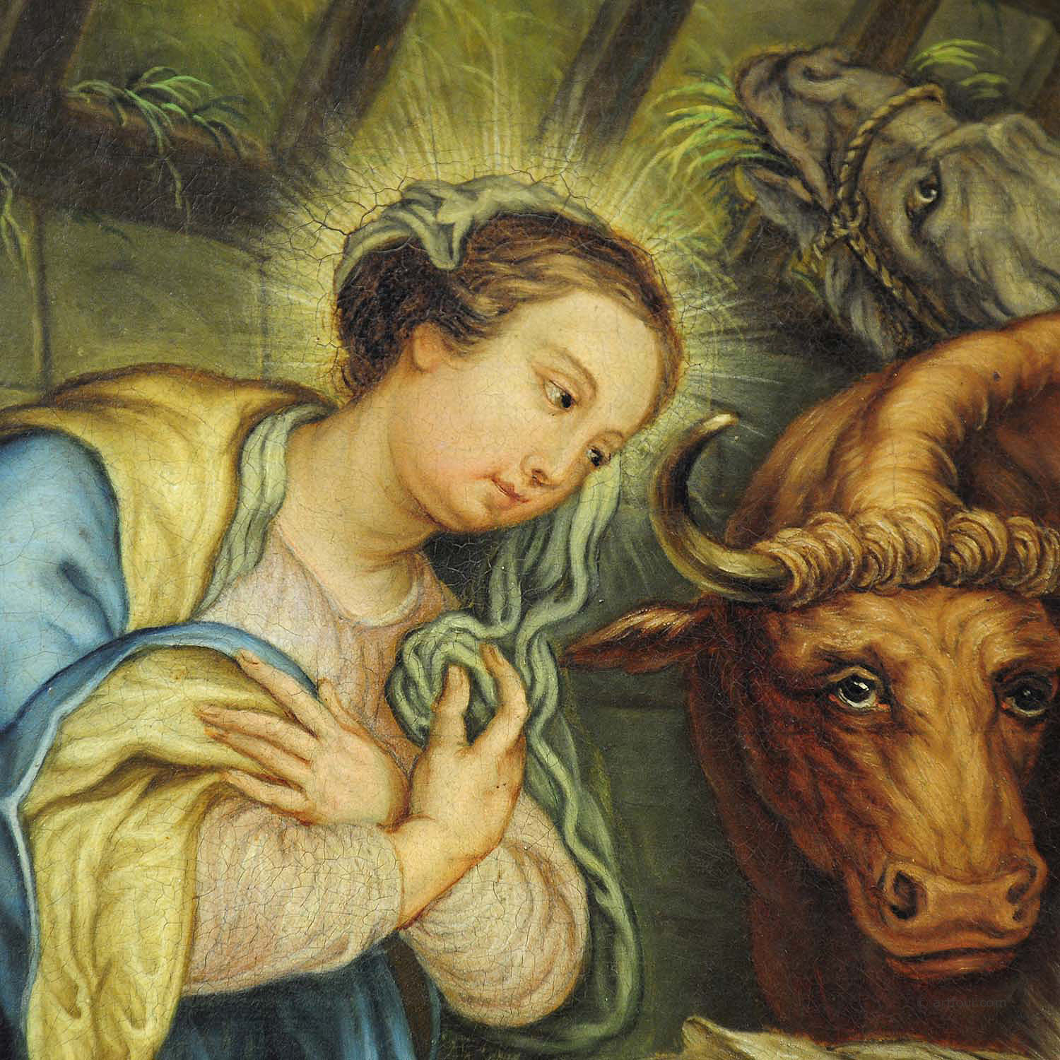 Mary and Joseph in the Barn of Bethlehem, Oil Painting on Canvas