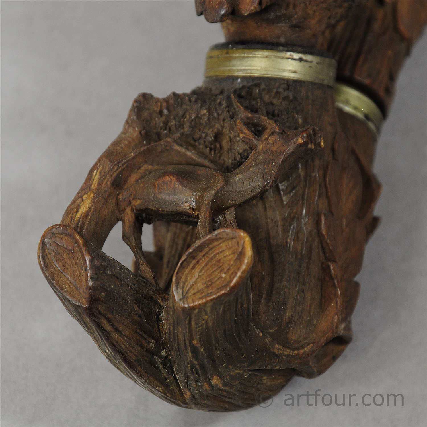 Carved Black Forest Tobacco Pipe with Beautiful Stag Figurines