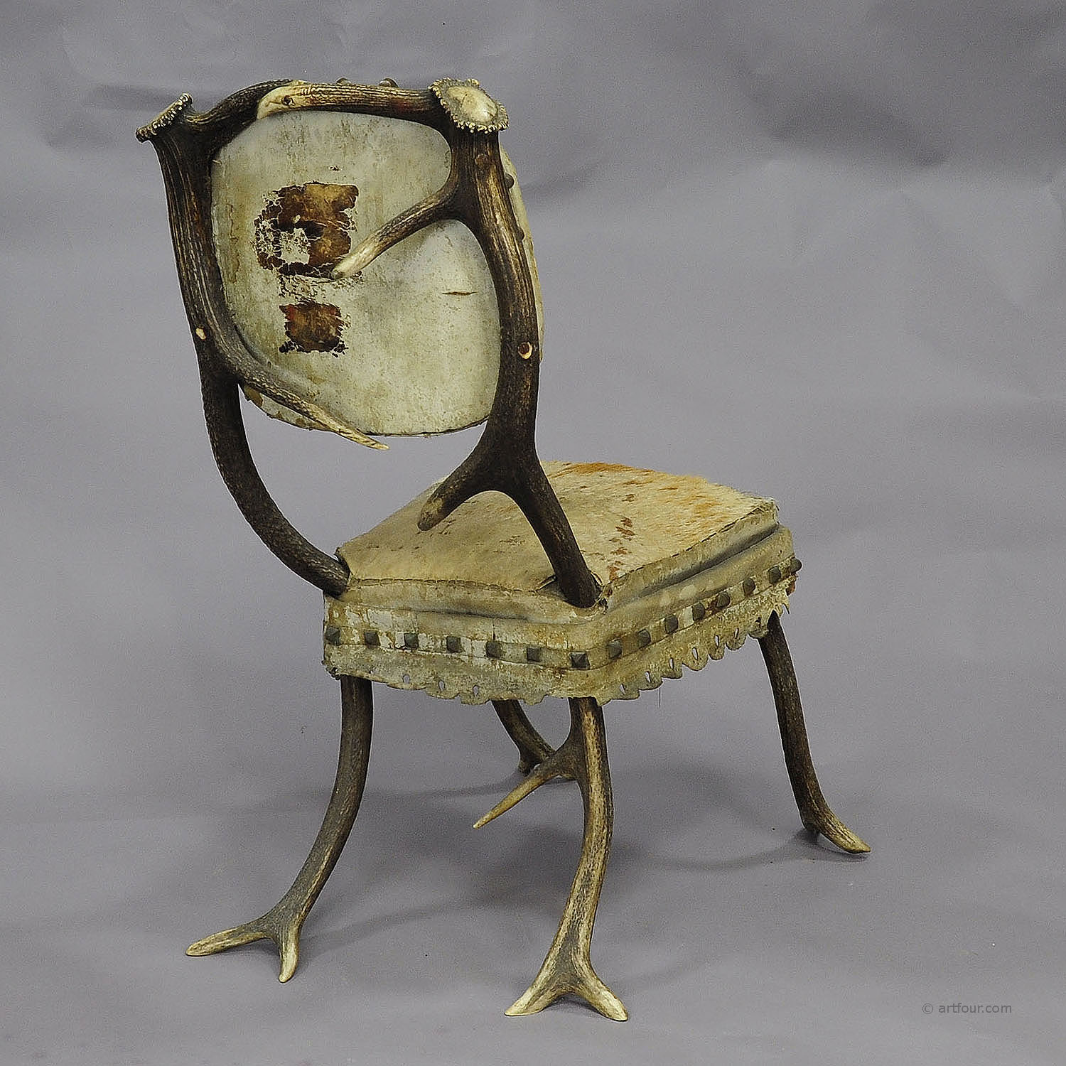 Black Forest Style Antler Chair with Deer Fur Cover Mid 19th century