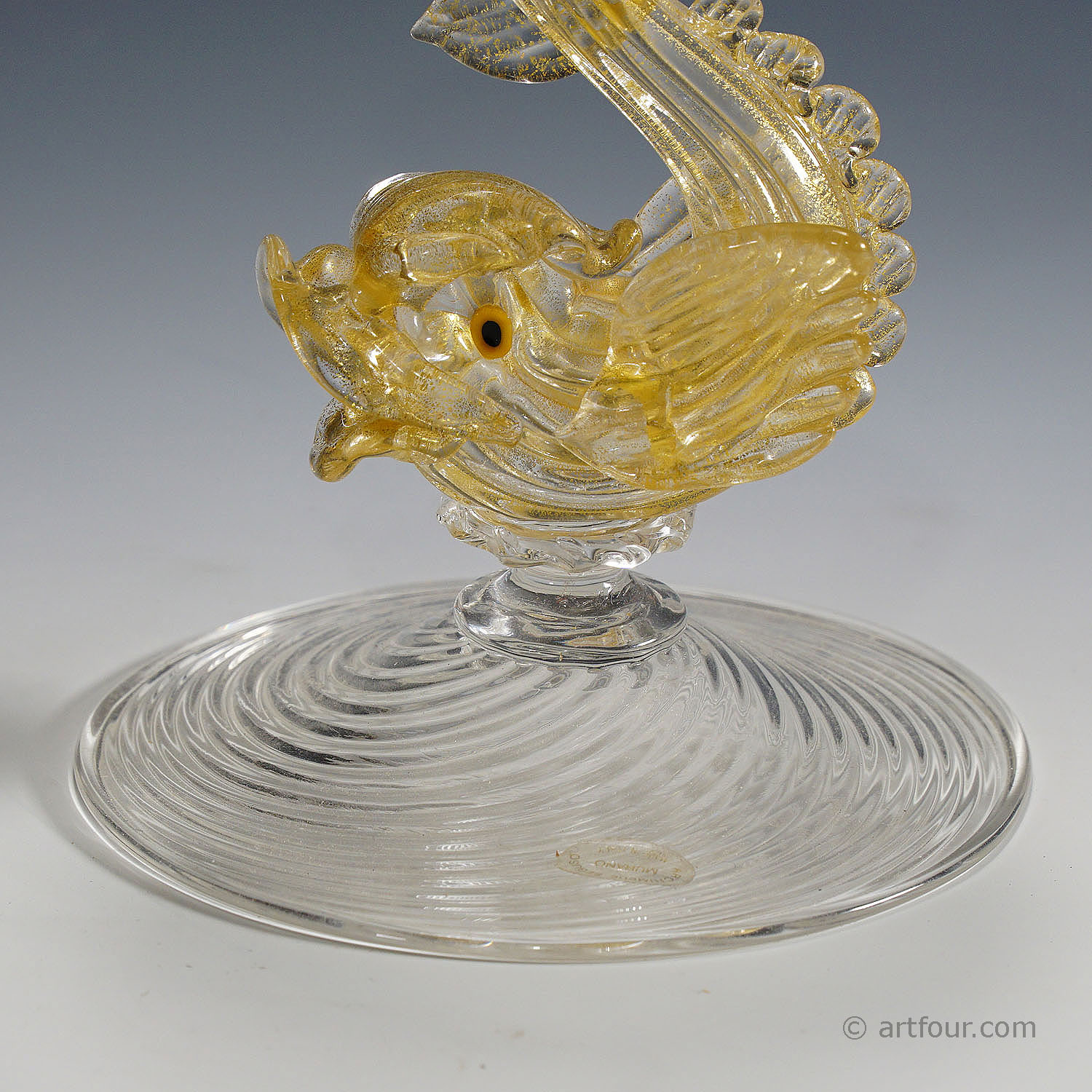 Archimede Seguso Glass Candle Stick with Dolphin ca. 1960s