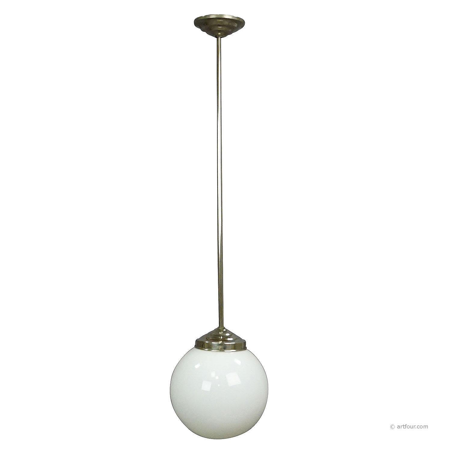 Functionalistic Bauhaus Style Pendant Light with Opaline Glass Shade