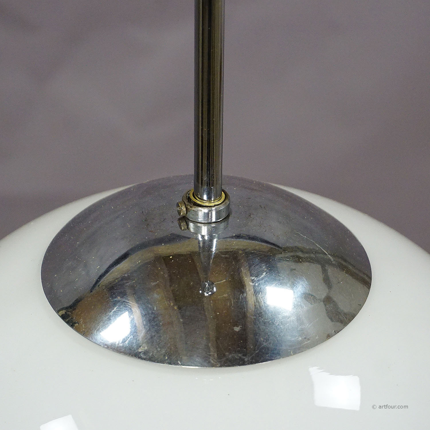 Antique Bauhaus Pendant Light with Large Opaline Glass Bowl