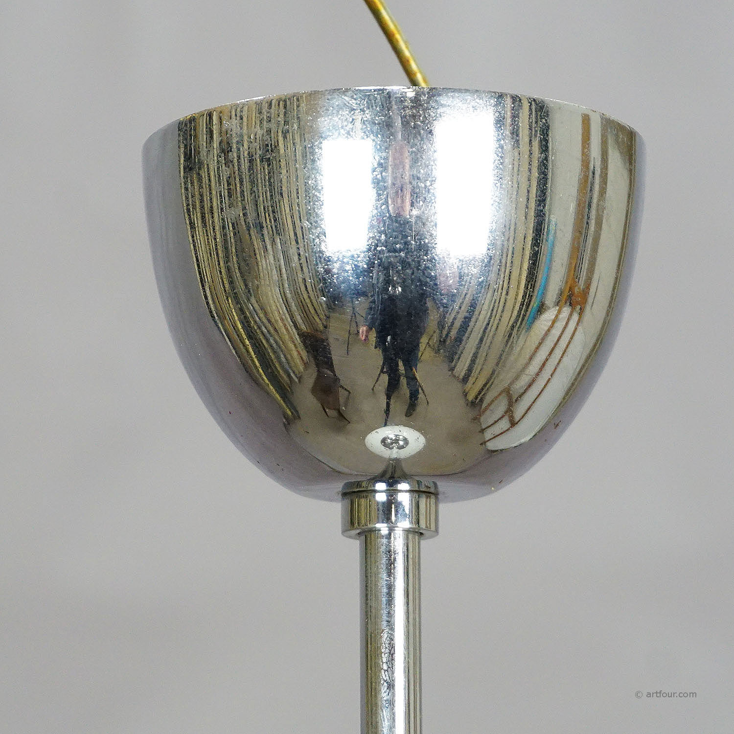 Antique Bauhaus Pendant Light with Large Opaline Glass Bowl