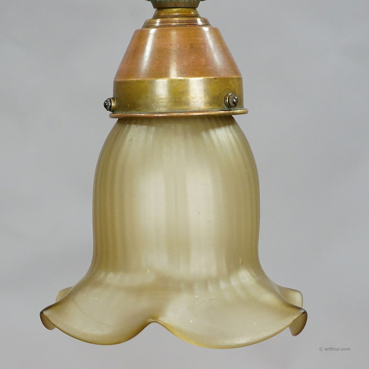Antique Art Nouveau Pendant Light with Satinized Glass Shade