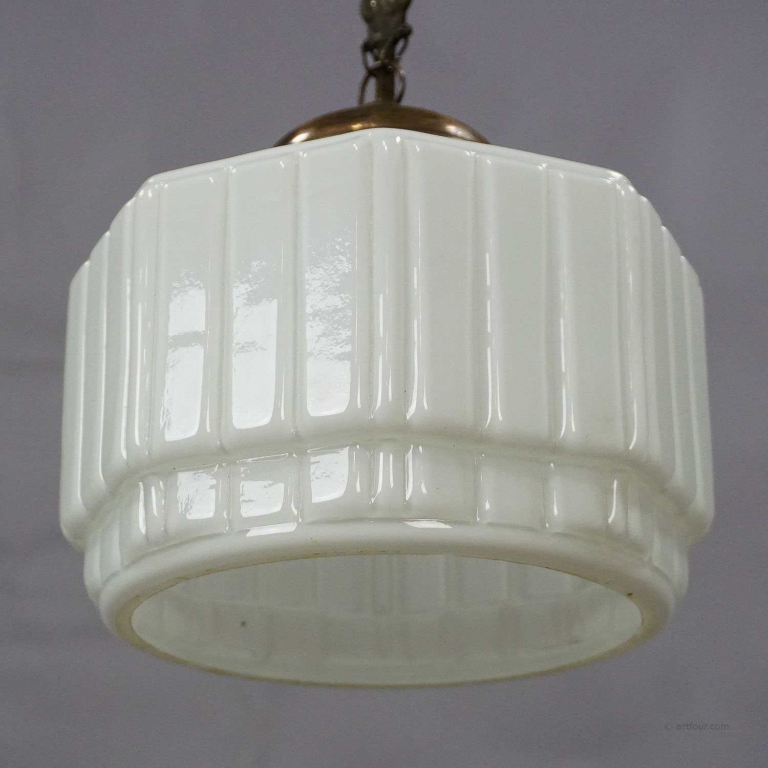 Antique Pendant Light with Large White Glass Shade ca. 1920