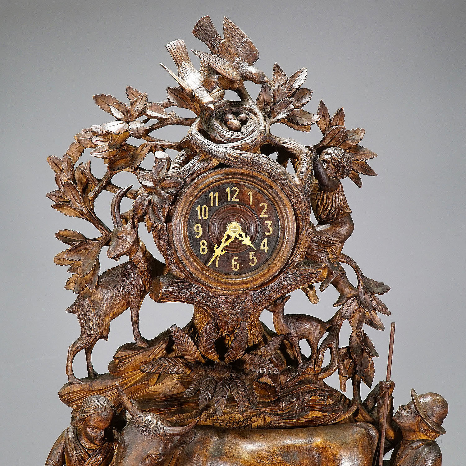 Antique Mantel Clock with Herdsman Family, Goats and Cattle