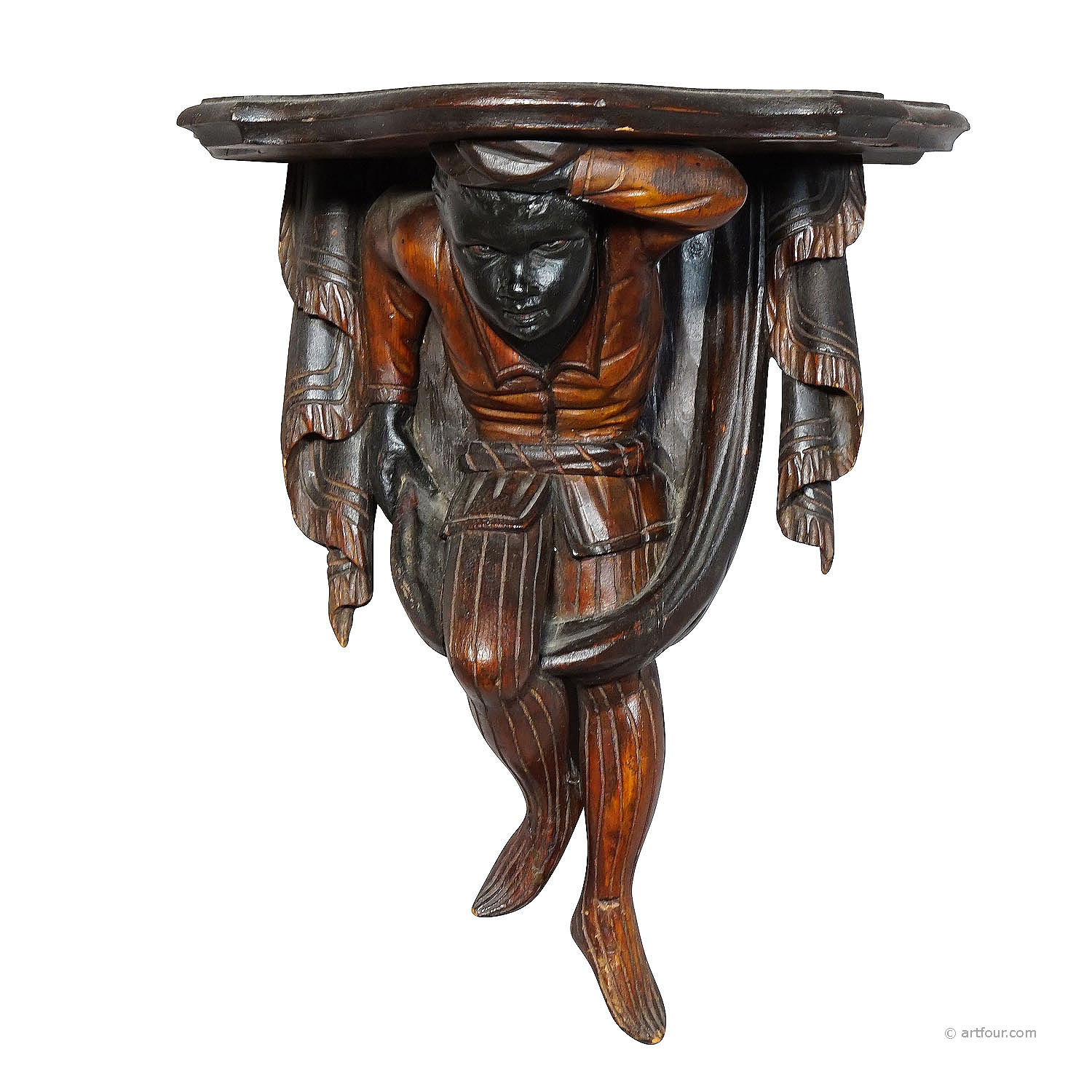 19th century Carved and Polychromed Venetian Shelve with Jester Figure 