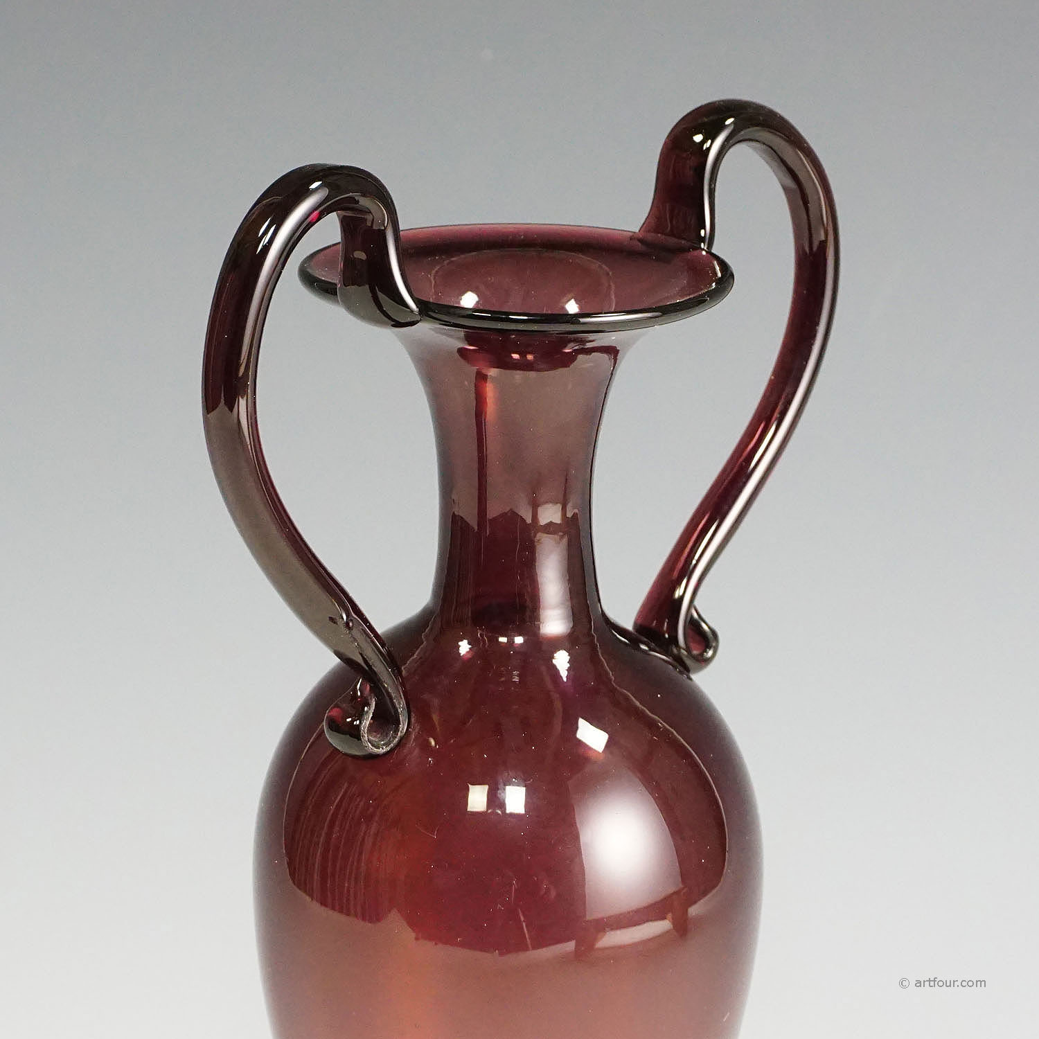 Vetro Soffiato Glass Vase with Handles, Murano ca. 1950