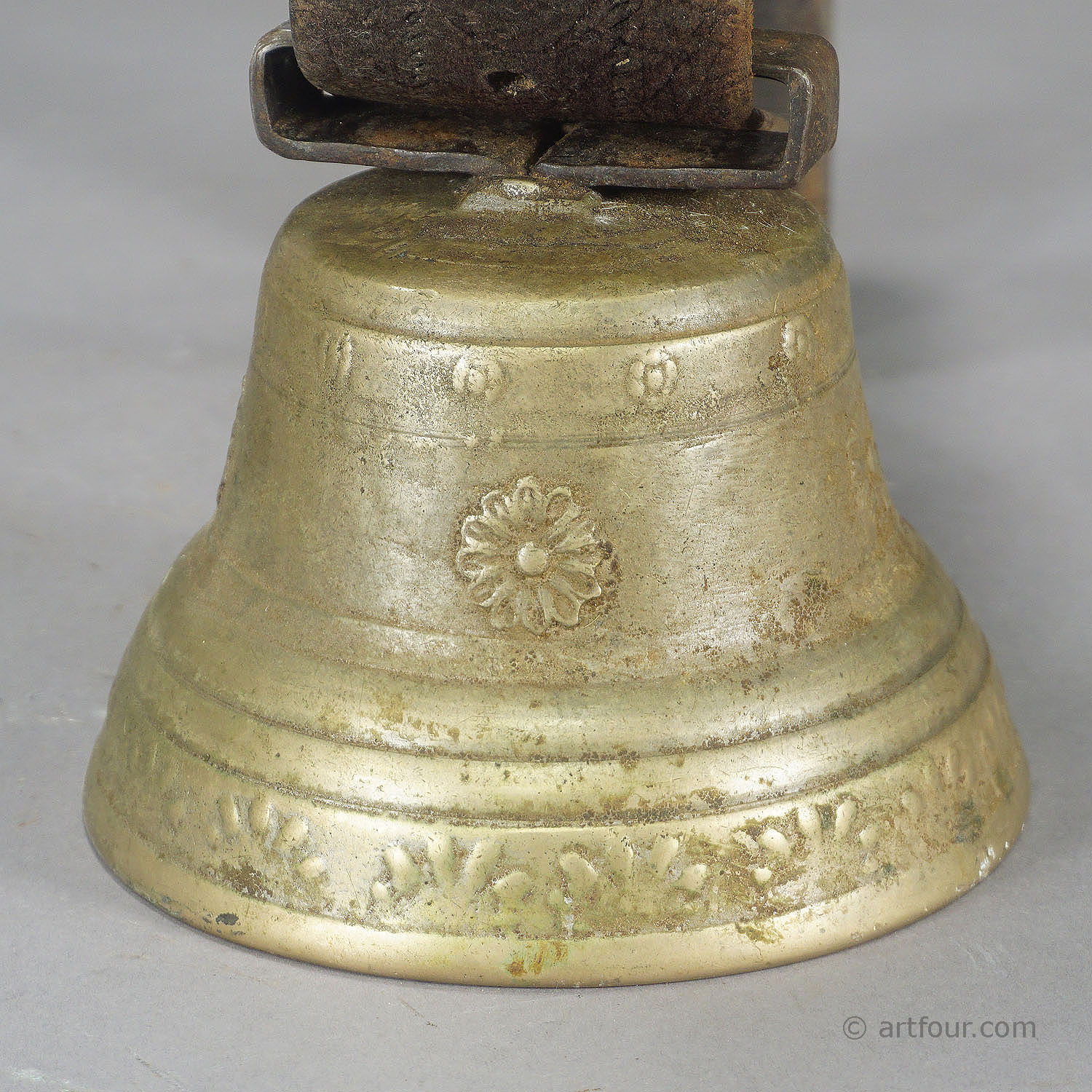 Casted Bronze Cow Bell with Leather Strap, Switzerland ca. 1900