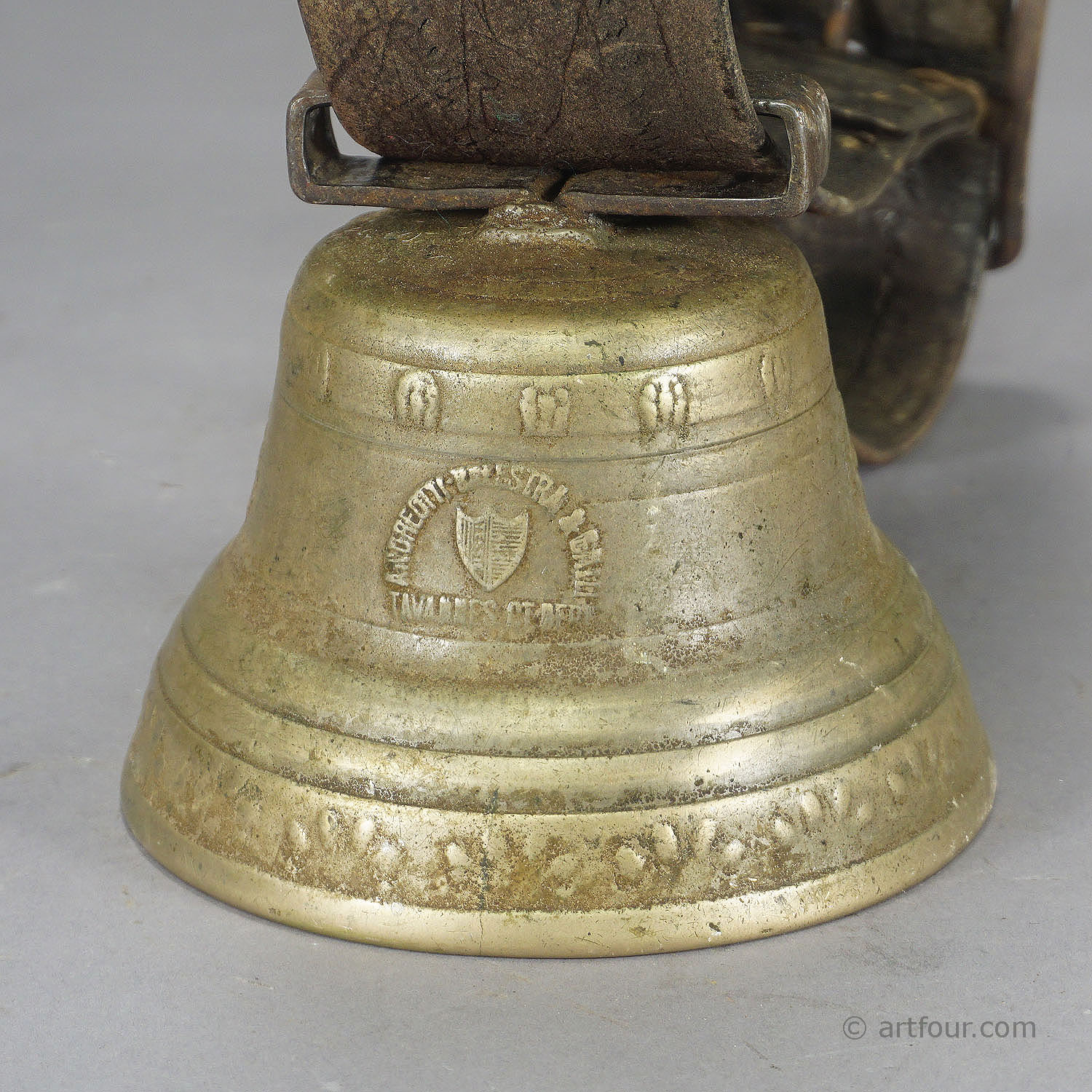 Casted Bronze Cow Bell with Leather Strap, Switzerland ca. 1900