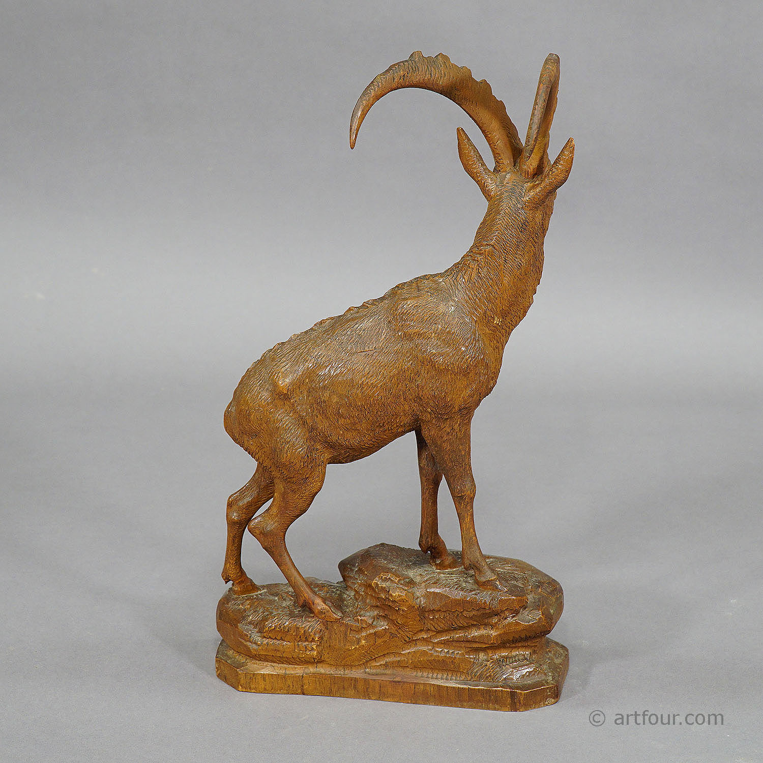 Black Forest Woodcarving Ibex Sculpture, Swizerland ca. 1900