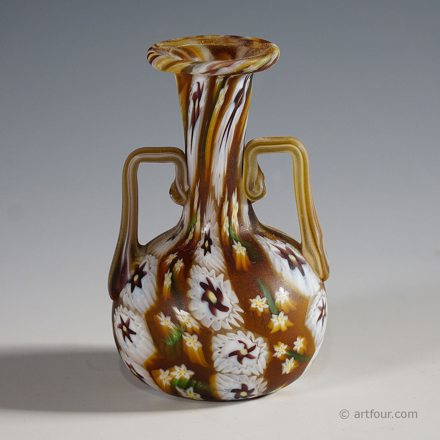 Fratelli Toso Millefiori Murrine Vase in brown and white, Murano early 20th century