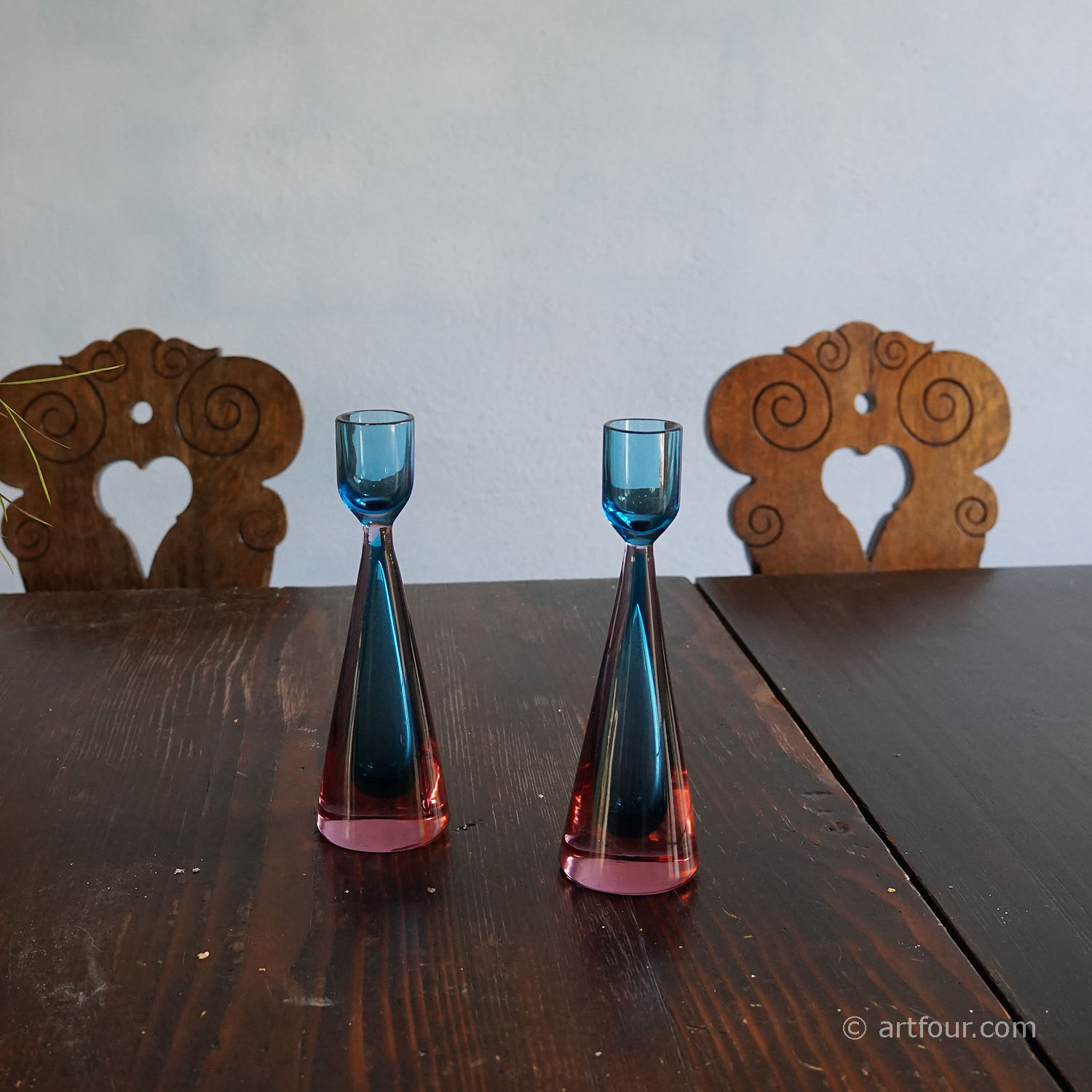 Seguso Vetri d'Arte (attr.) Murano Sommerso Glass Candle Sticks 1960s
