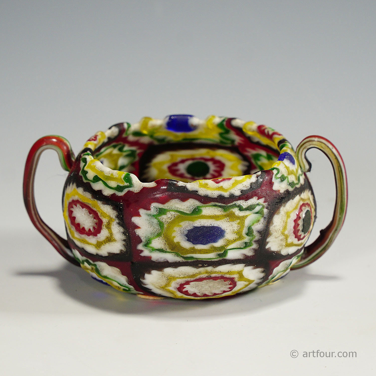 Fratelli Toso Millefiori Murrine Glass Handeled Bowl, Murano circa 1920