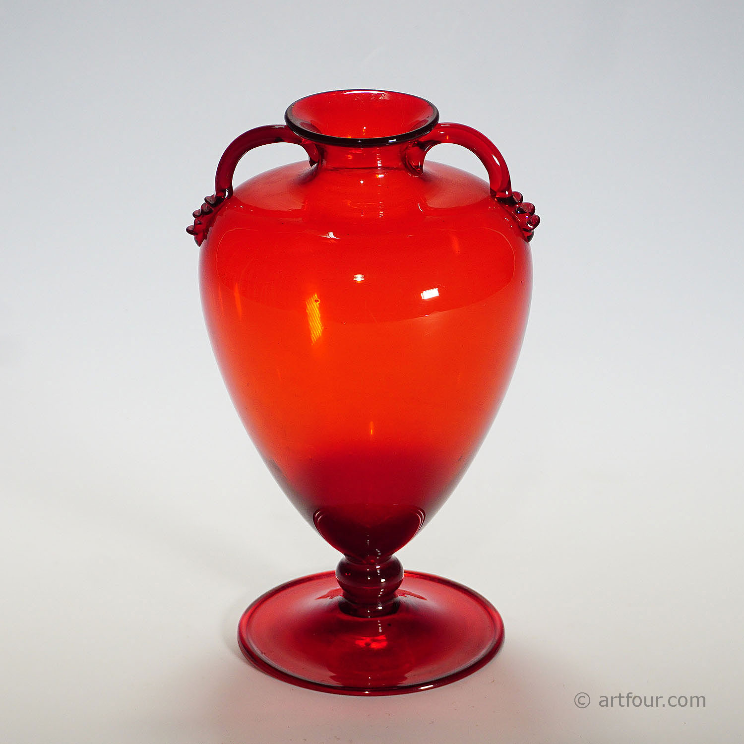 Vintage Soffiato Veronese Vase in Red, Murano ca. 1950