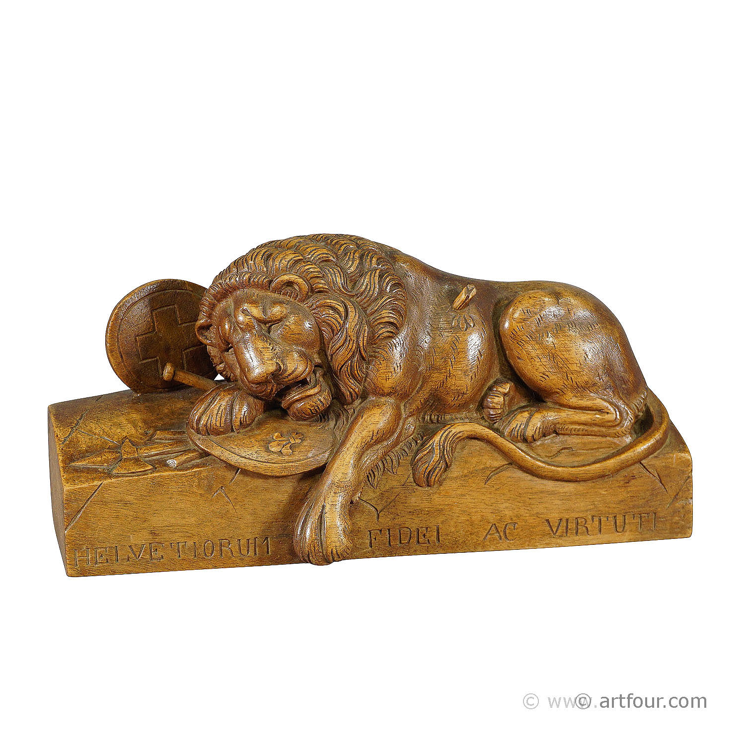 Antique Wooden Sculpture of the Lion of Lucerne, Brienz ca. 1900