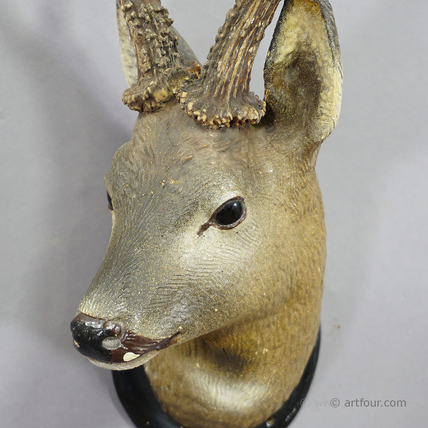 Large Naturalistic Black Forest Deer Head, Manufactured ca. 1910