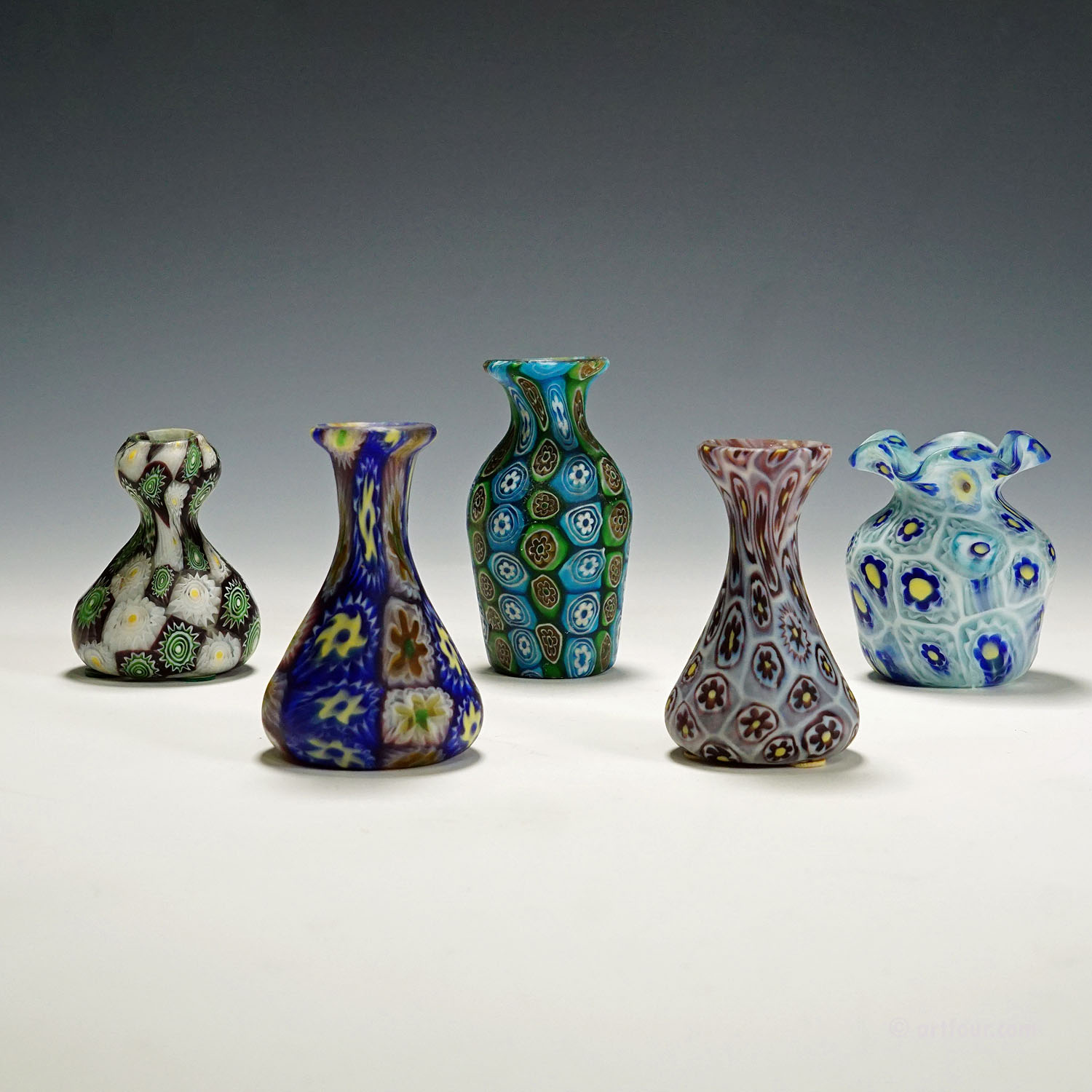Set of Five Millefiori Vases by Fratelli Toso, Murano circa 1910