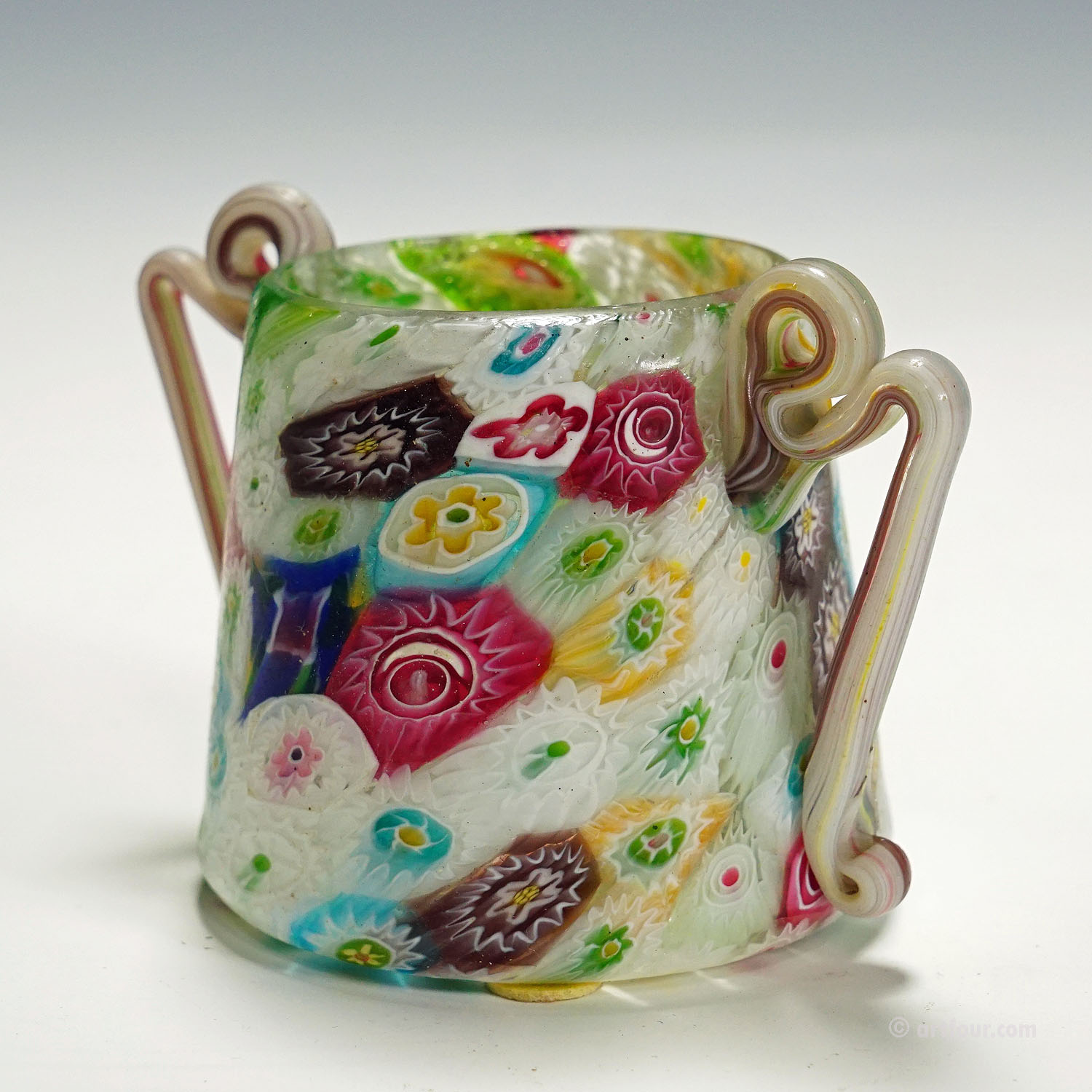 Antique Millefiori Goblet with Handles by Fratelli Toso, Murano circa 1910