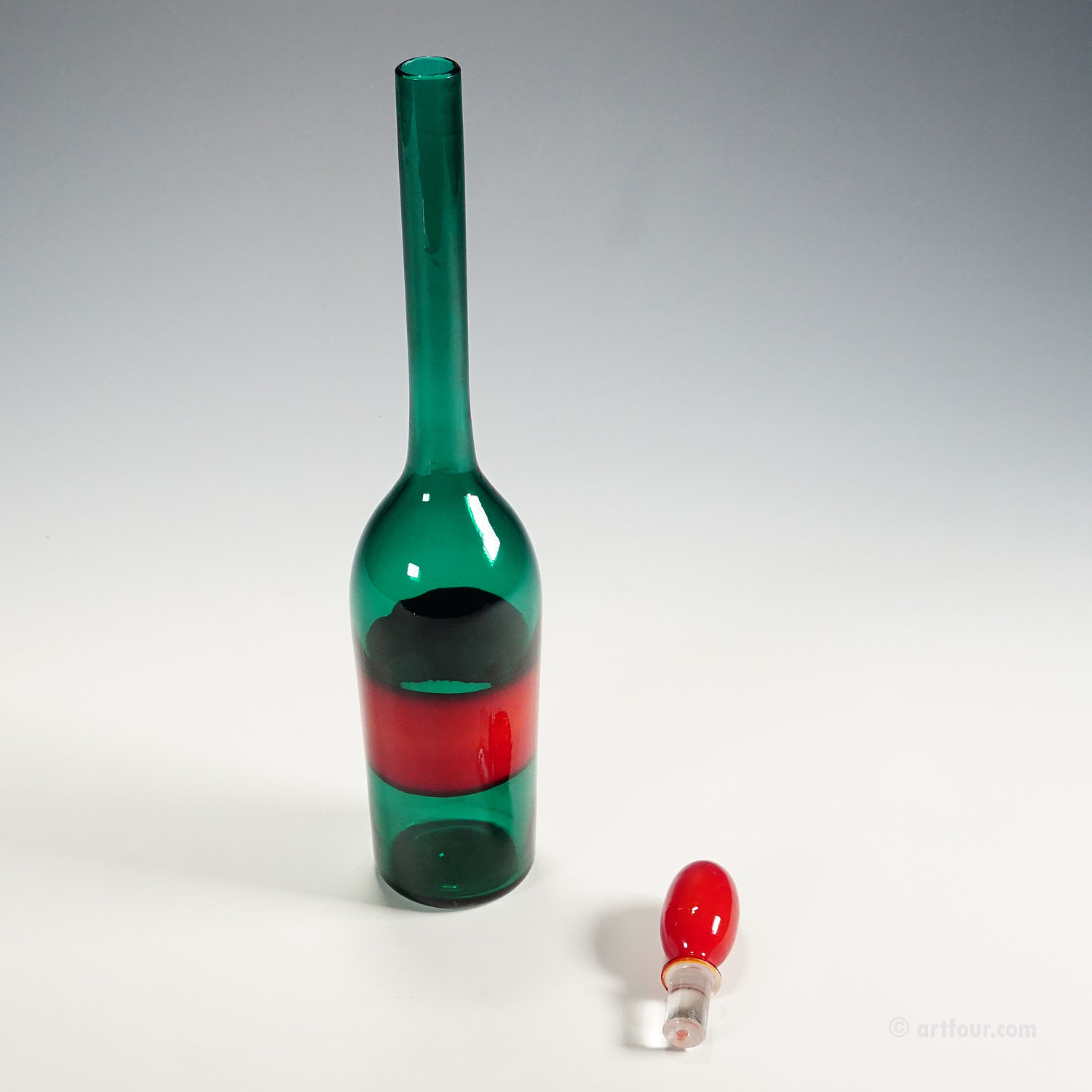 Venini Art Glass Bottle with Fasce Decoration, Murano 1950s