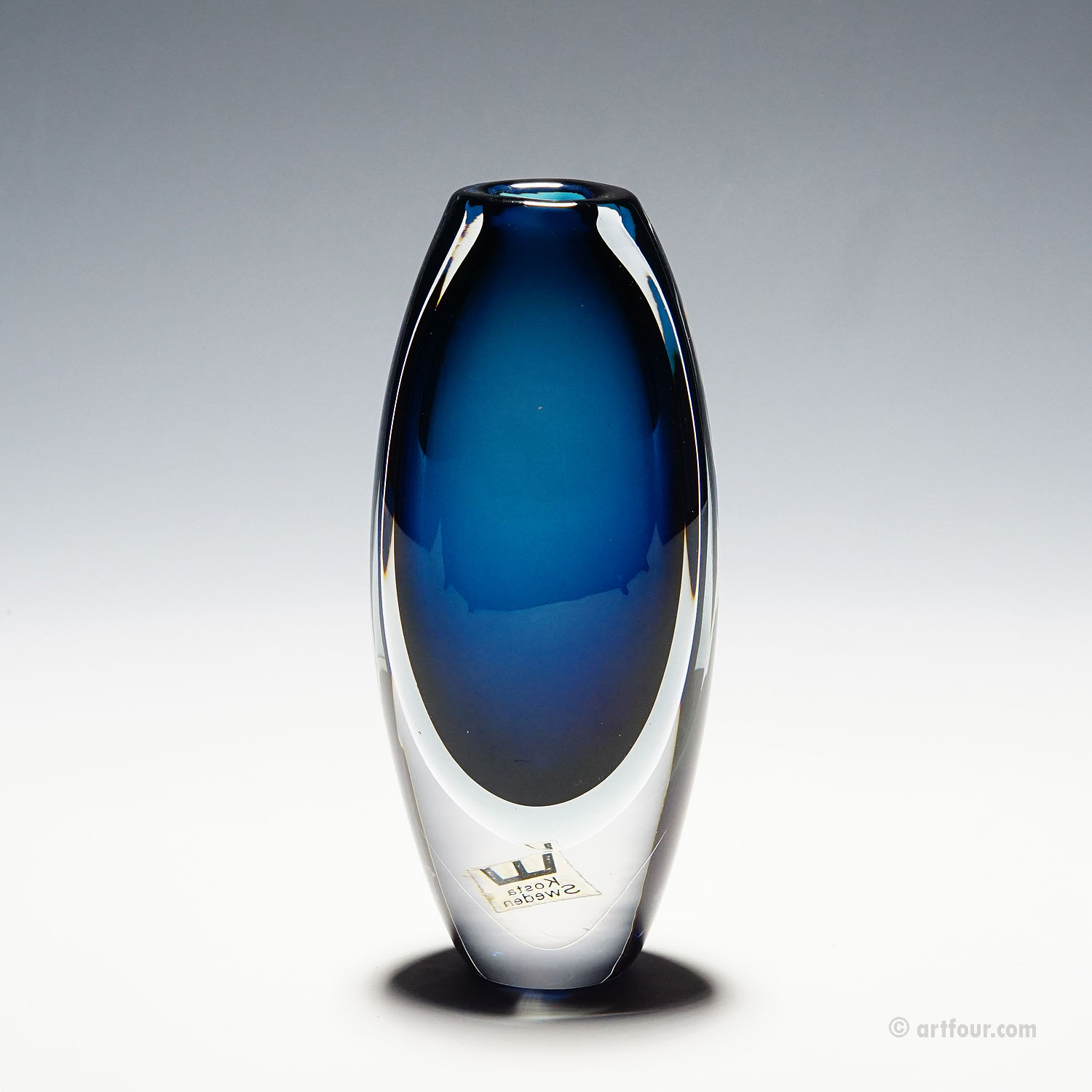 Vintage Art Glass Vase in Blue and Grey by Vicke Lindstrand for Kosta 1950s