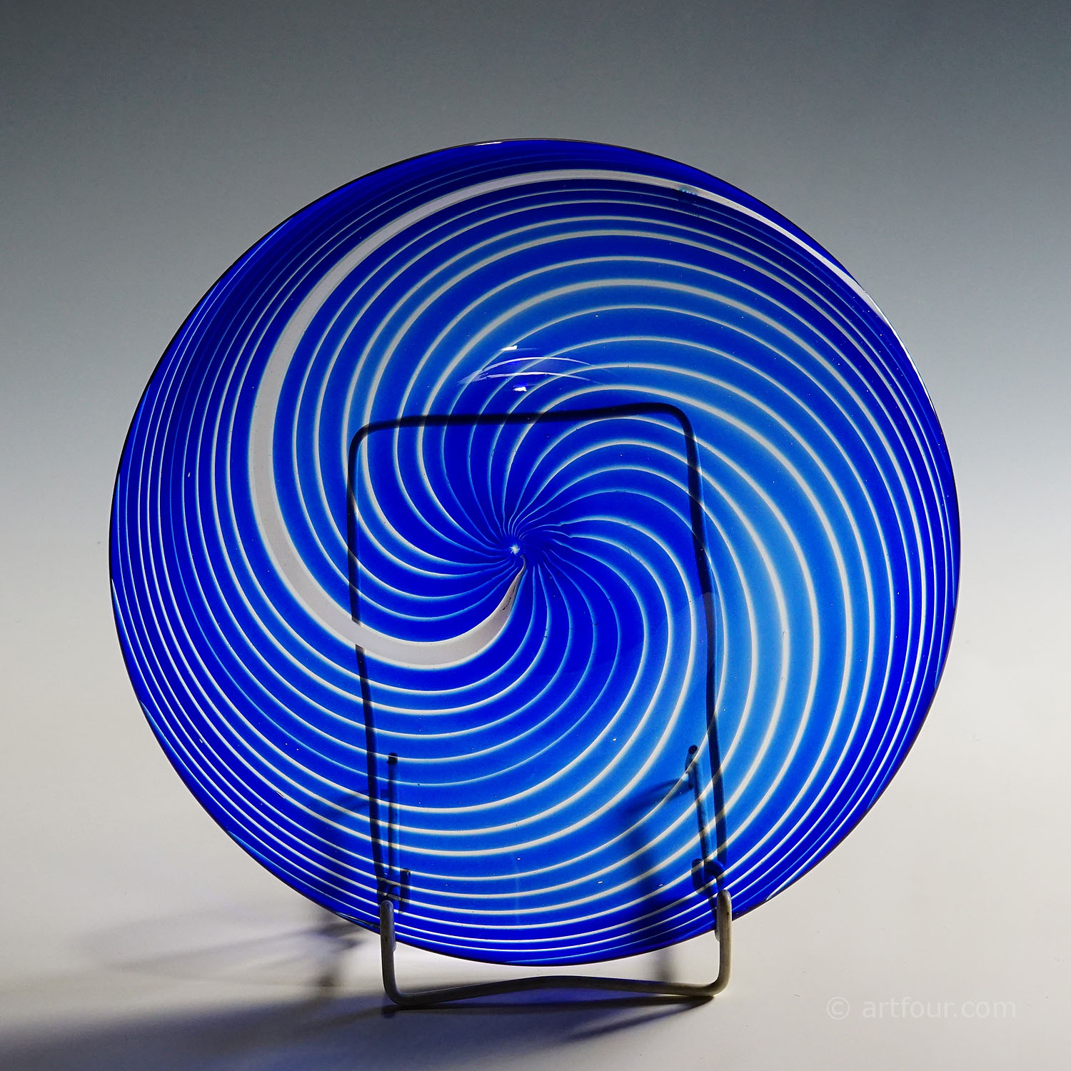 Large Filigree Glass Plate by Tarmo Maaronen for Bianco Blu, Fiscars Finland