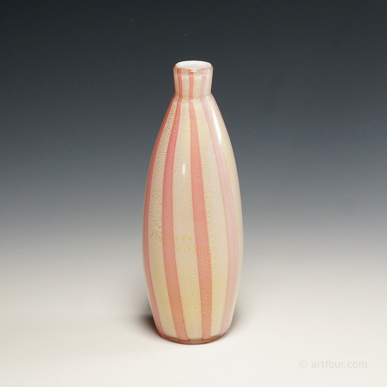 1950s Murano Art Glass Vase with Pink Stripes by Alfreo Barbini