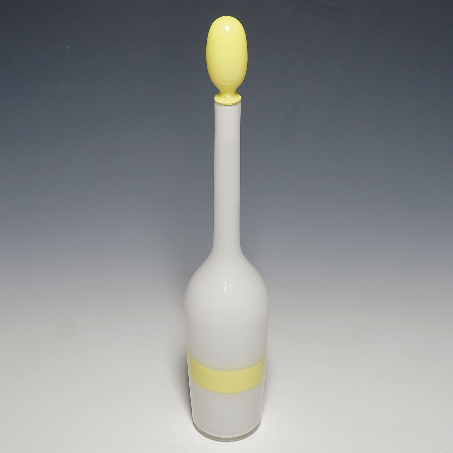 Venini Art Glass Bottle with Fasce Decoration in Yellow, Murano 1950s