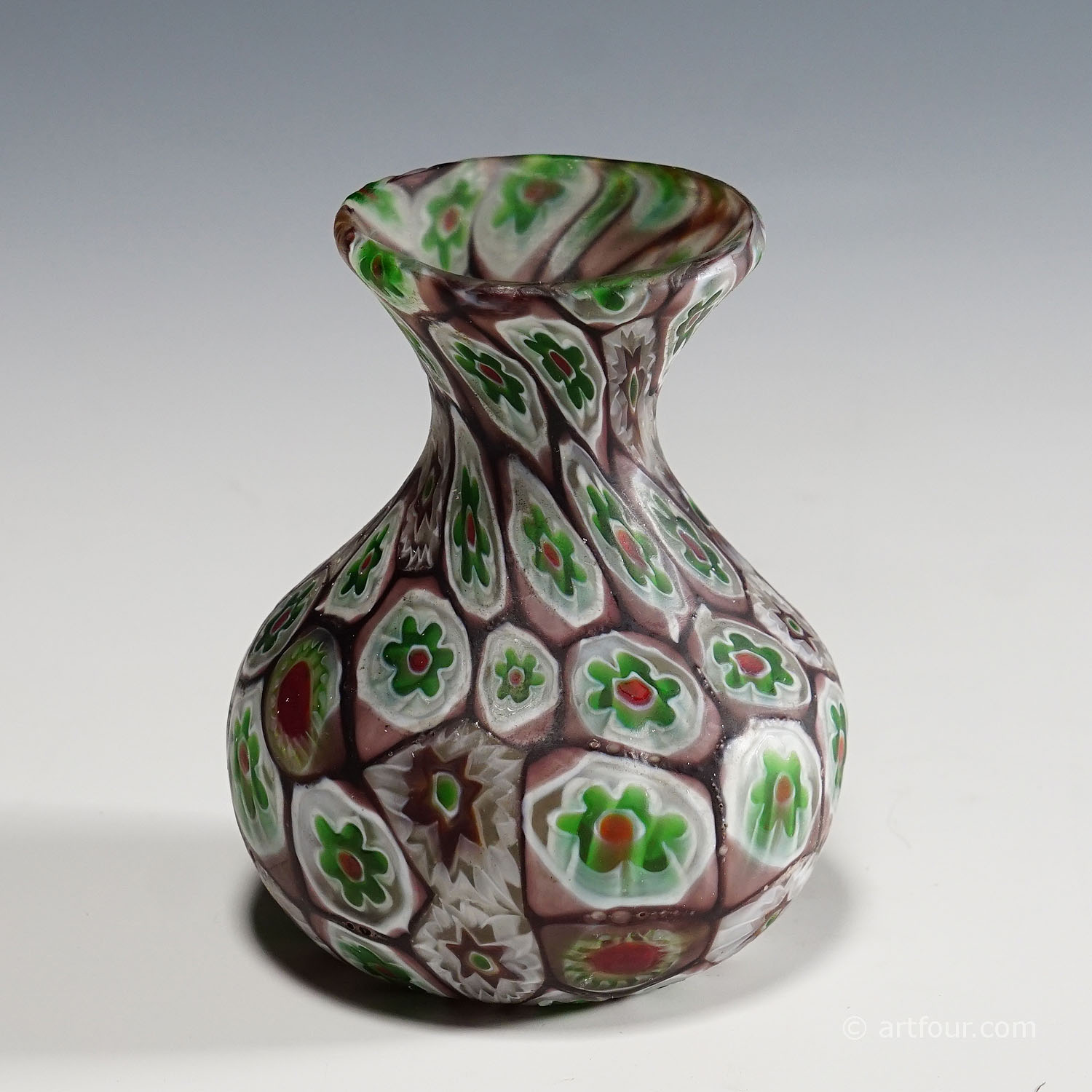 Small Millefiori Vase in Purple, Green and White, Fratelli Toso Murano 1910