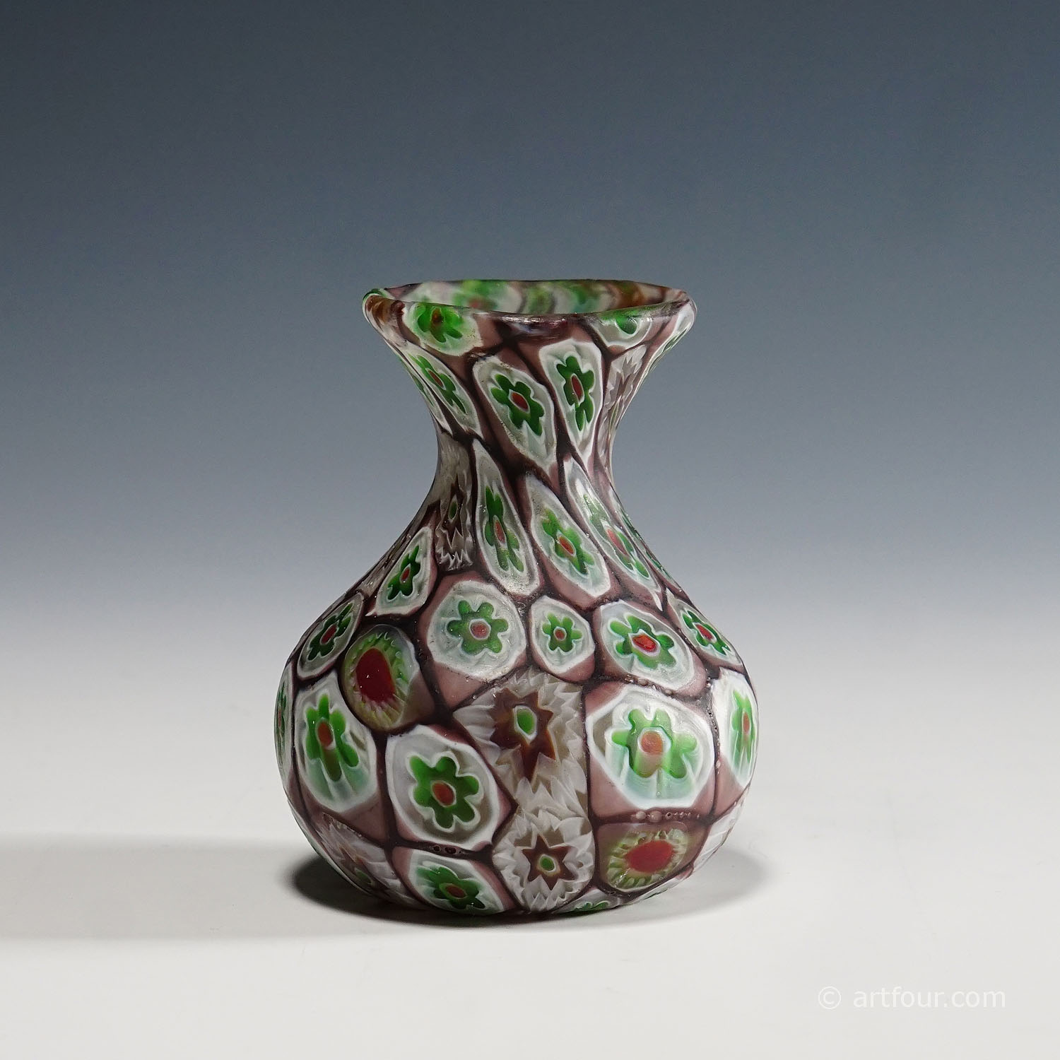 Small Millefiori Vase in Purple, Green and White, Fratelli Toso Murano 1910