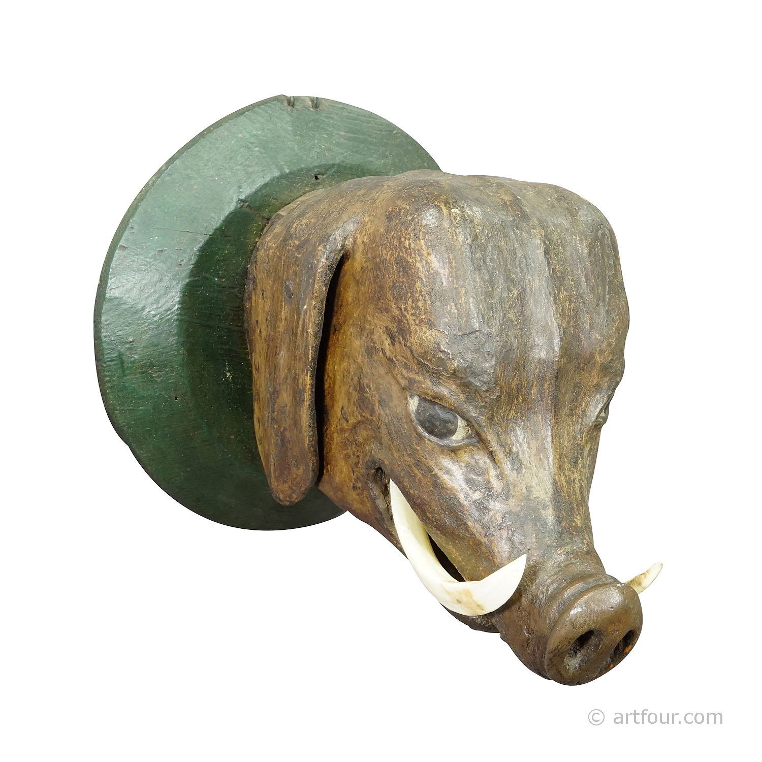 Antique Baroque wild boar head carved in Bavaria ca. 1850