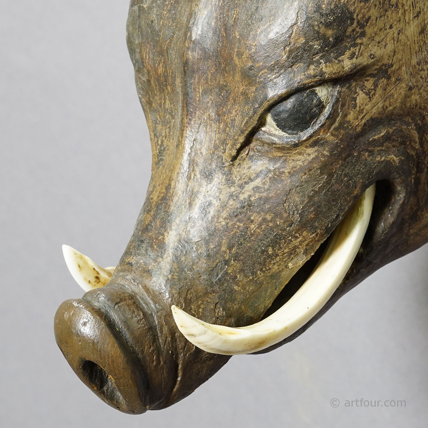 Antique Baroque wild boar head carved in Bavaria ca. 1850