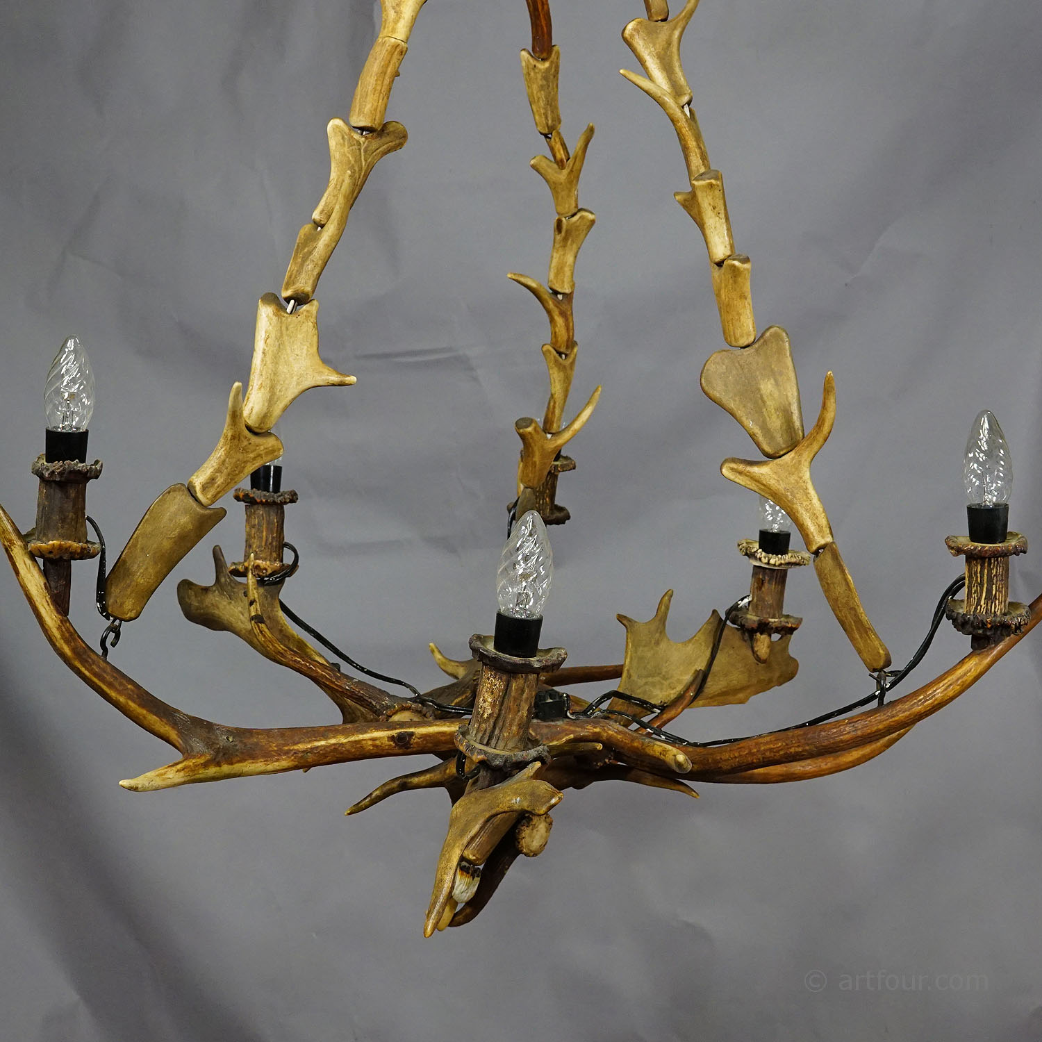 Large Rustic Antler Lamp with Fallow Deer and Deer Antlers