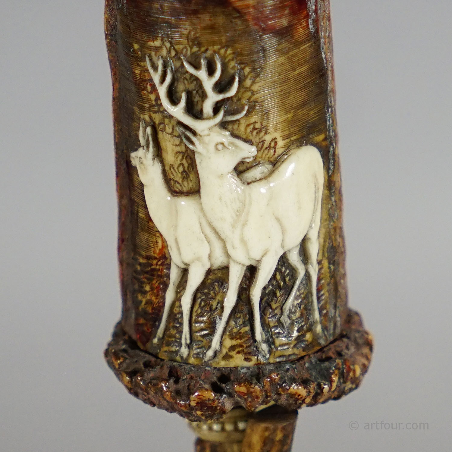 Stylish Cabin Decor Antler Candle Holder with Deer Carving, Germany ca. 1900