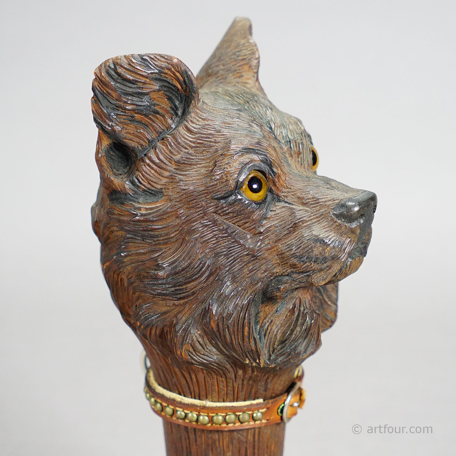 Antique Wooden Carved Head of a Norwich Terrier, Brienz ca. 1900